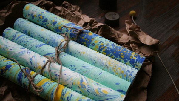 Marbled Paper Set Blue Mint Indigo Craft Room